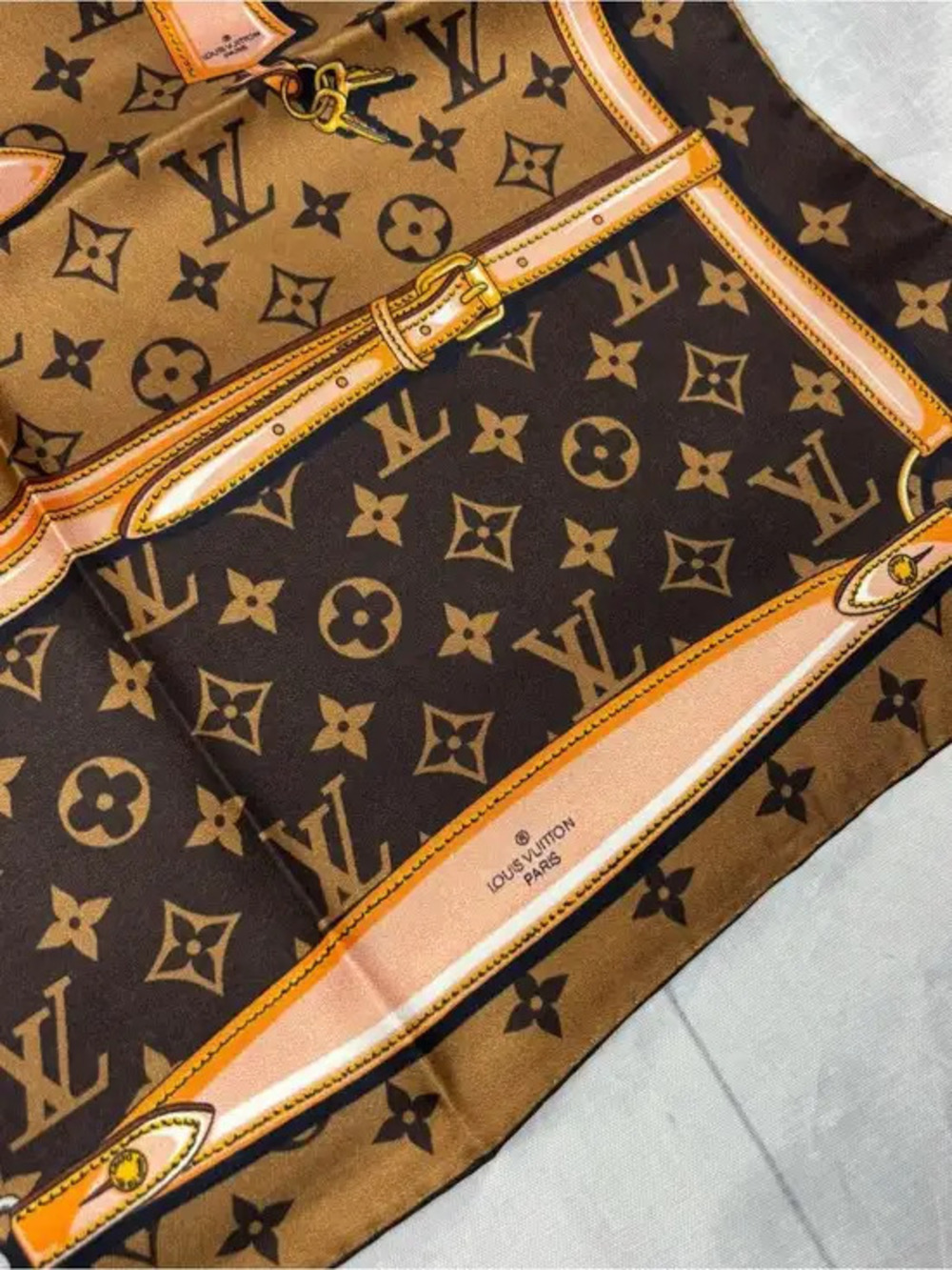 Louis Vuitton Monogram Strap 100% Silk Square Luxury Scarf